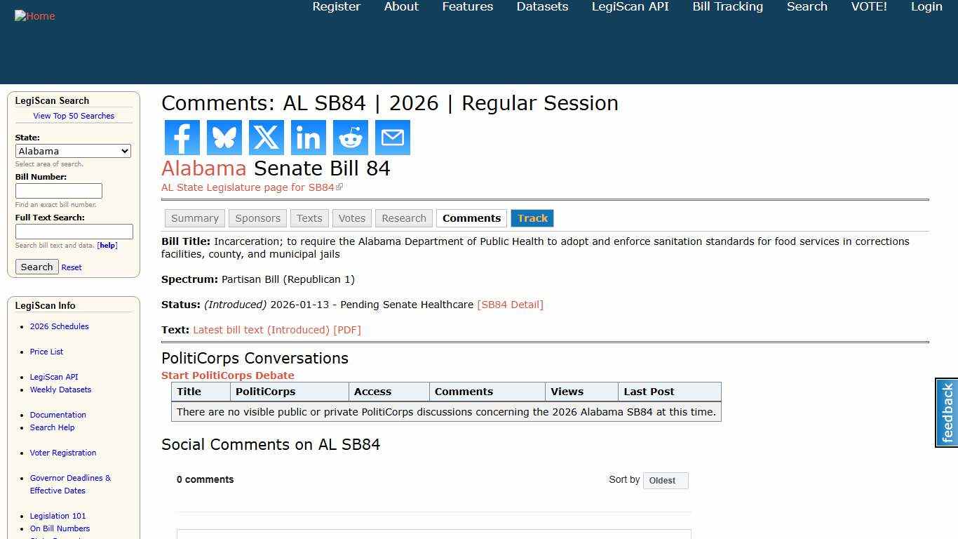 Comments: AL SB84 2026 Regular Session LegiScan