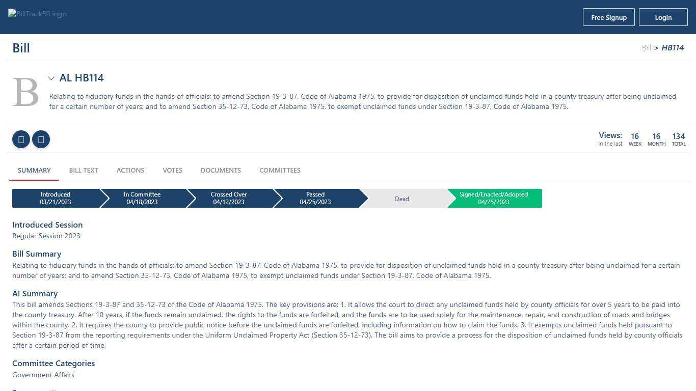 AL HB114 BillTrack50